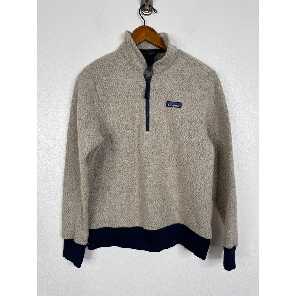 Patagonia Better Sweater 1/4 Zip Pullover Oatmeal Navy Recycled Wool Blend M